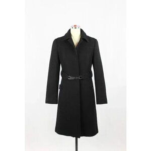 S' MAXMARA Black Wool Collared Belted Single Breasted Coat, Size 8